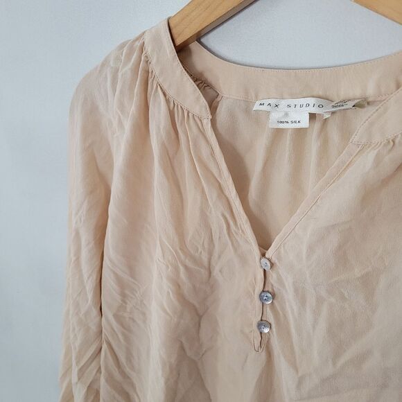 Max Studio 100% Silk Peach Blouse Top 3/4 Sleeves M - Picture 4 of 6
